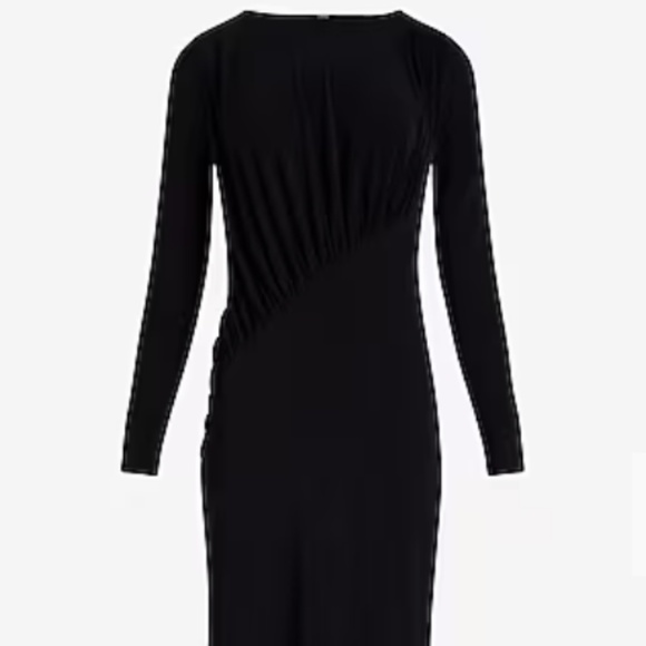 Boat Neck Long Sleeve Ruched Top Maxi Dress - Picture 3 of 4